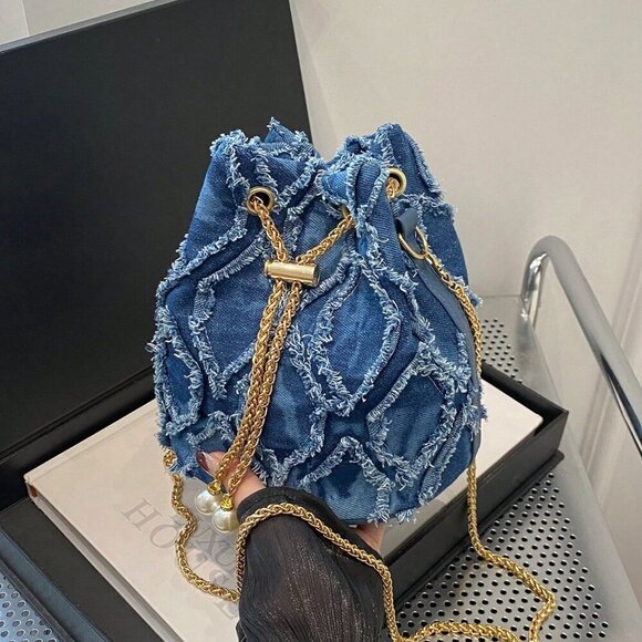 Blue Fashionable Women's Diamond-Shaped Shoulder Bucket Bag - Picture 1 of 7